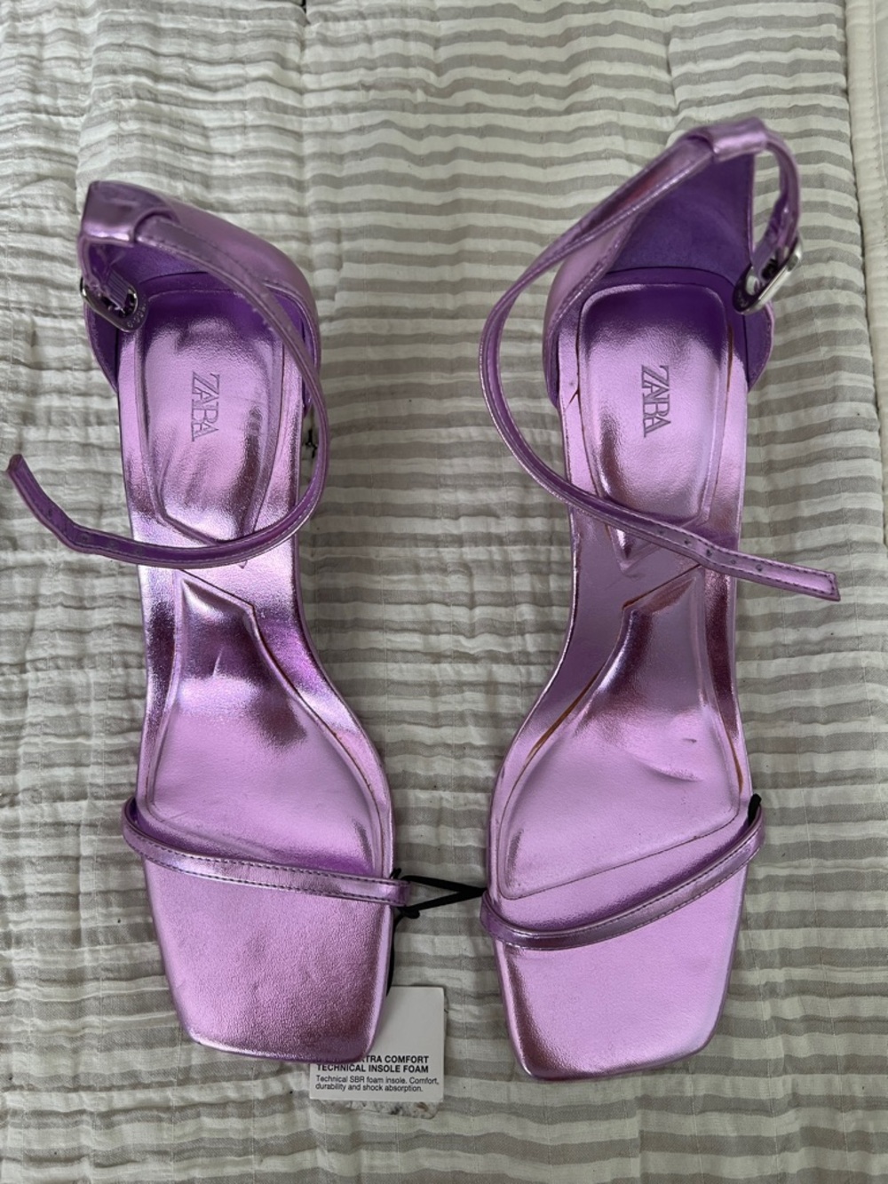 ZARA Metallic Purple Strappy Block Heel Sandals